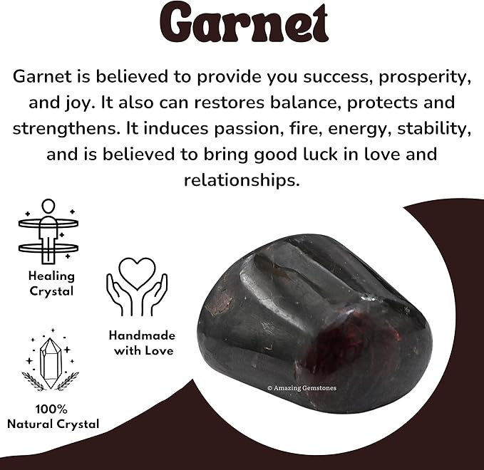 Amazing Gemstone Garnet Crystals and Healing Stones Tumbled - 1 oz Garnet Stone Gem Stones, Natural Healing Stones for Energy Balance, Stress Relief - Premium Polished Gems Rocks for Meditation