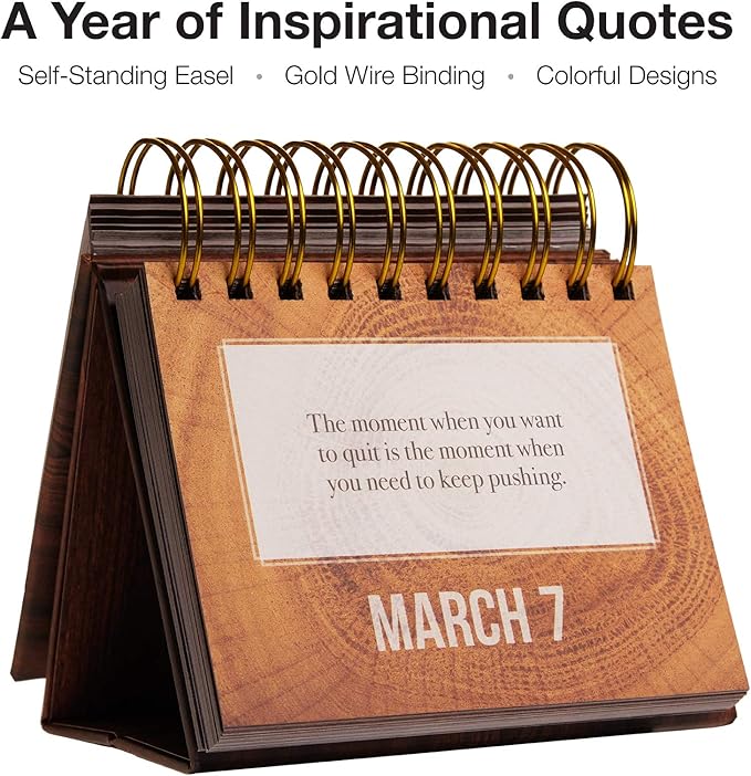Global Printed Products Motivational & Inspirational Perpetual Daily Flip Calendar Self-Standing Easel (Woodgrain)