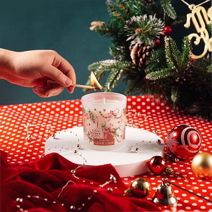 ROMIIE ZOI Christmas Scented Jar Candle - 6oz Soy Wax Candle - Candy Cane Infused with Peppermint Candy Cane Aroma - with Beautiful Keepsake Box Special for Holiday Gifts