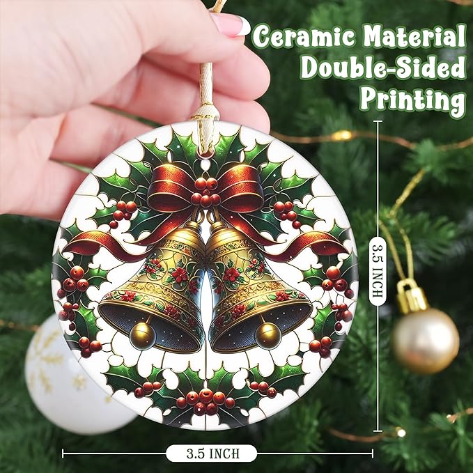 Ceramic Christmas Bell Ornament, 3.5 Inch - Tree Decoration, Gift for Christmas & Exchange