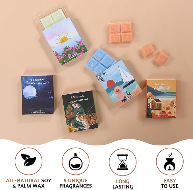 Folkulture Wax Melts Cubes Strong Scent | Set of 5 Fall Scents Scented melt (30pc) | Candle Warmer Wax-Melts | Soy Melt for Warmer | Scented Cube for Fall Essentials | Pumpkin Spice Scents