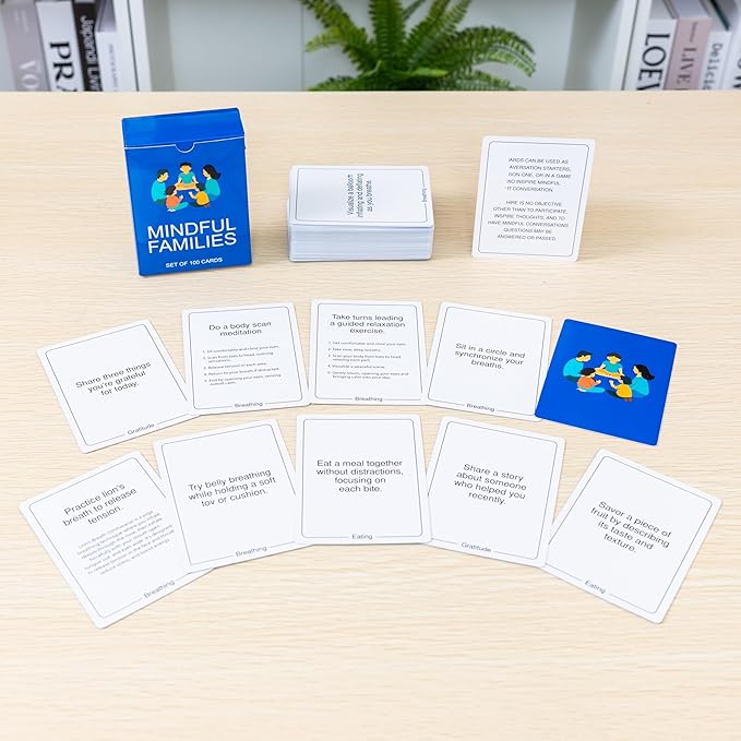 100 Mindful Families Conversation Cards – Mindfulness, Gratitude & Breathing Prompts for Self Care at Home, Travel & Therapy