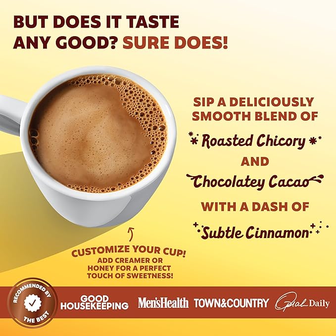 Joe'y Mushroom Coffee Alternative with Cacao and Dandelion Root, Chicory Coffee Substitute with Adaptogenic Superfoods, Vegan Gluten-Free Drink for Focus and Clean Energy without Jitters, 60 Servings