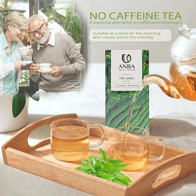 ANBA Green Tea Bags 25 Count | Easy to Brew | Naturally Fresh & Aromatic | Smooth & Refreshing Taste | Mild Natural Energy | Hight Caffeine | No Sugar Added | ISO HACCP Certified