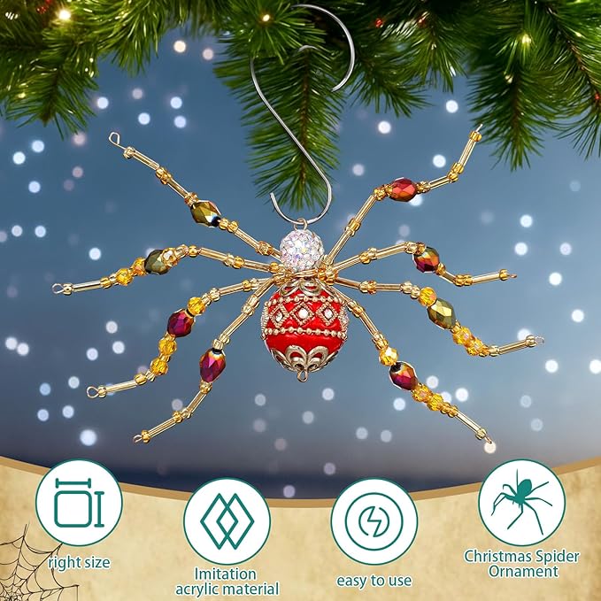 Cunno 6 Sets Legend of The Christmas Spider Gifts Christmas Spider Miracle Ornament with Card and Bag The Tradition of Tinsel Legend Spiders Hanging Handmade Decor for Xmas Tree Xmas