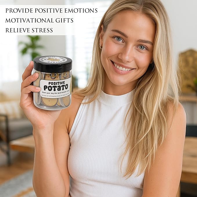 Emotional Supports Potato Jar, 60 Positive Potato Cards in Jar, Affirmation Gifts for Women, Coworker Leaving Gift, Farewell Gifts for Coworkers, Birthday Gifts for Girls, Teens, Friends