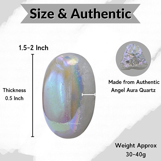 Amazing Gemstone Angel Aura Quartz Crystals and Healing Stones - Large Palm Stone Crystals Piedra - Crystal for Good Luck, Positive Energy, Meditation - Unique Stocking Stuffers, Gifts for Women, Men