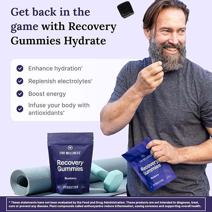 For Wellness Recovery Gummies Hydrate | Blueberry Electrolyte & Antioxidant Supplements for Hydration, Energy & Post-Workout Performance | Vegan, Non-GMO, 30 Count