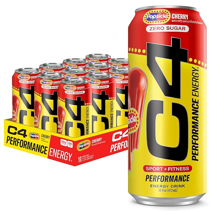 Cellucor C4 Energy Drink Cherry, Carbonated Sugar Free Pre Workout Performance Drink with no Artificial Colors or Dyes, 16 Oz, Pack of 12