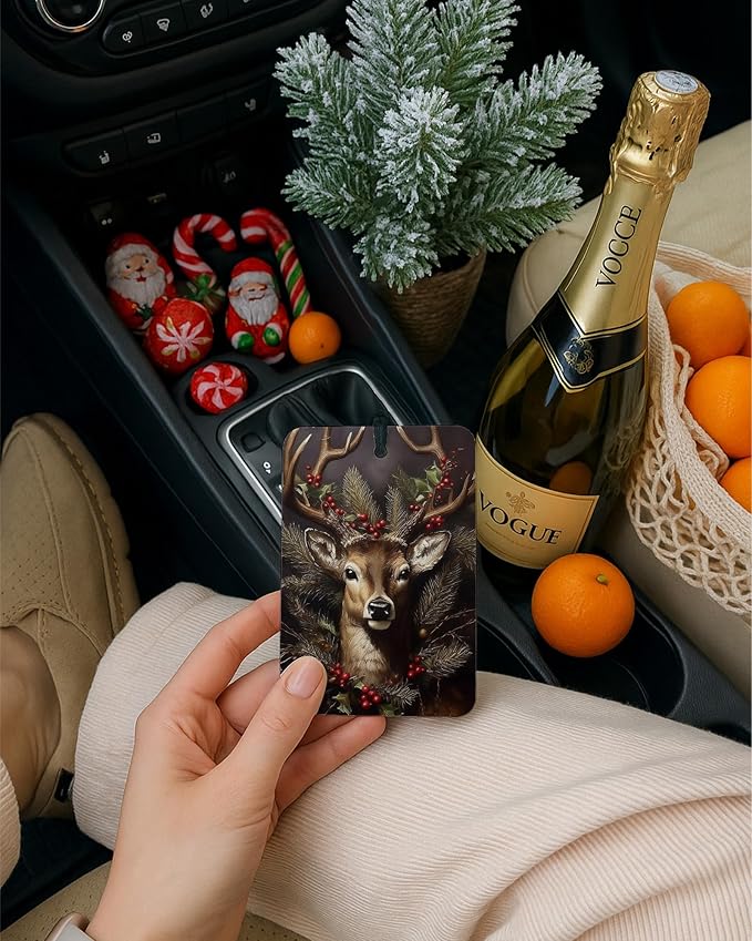 Rustic Winter Christmas Berry Car Air Freshener 4 Pcs, Retro Santa Xmas Tree Bell Reindeer Hanging Air Freshener for Cars Closet Drawer Books, Christmas Car Accessories Mirror Decor for Women