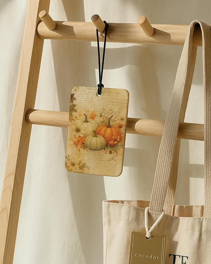 Vintage Fall Pumpkin Car Air Freshener 4 Pcs, Retro Floral Pumpkin Autumn Hanging Air Freshener for Cars Closet Drawer Books, Fall Car Accessories Mirror Decor for Women