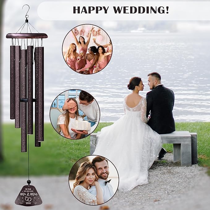 Wedding Gifts, Mr and Mrs Gift 32” Wind Chimes Outside, Wedding Gifts for Couples Newlyweds 2025, Bridal Shower Just Married Gift