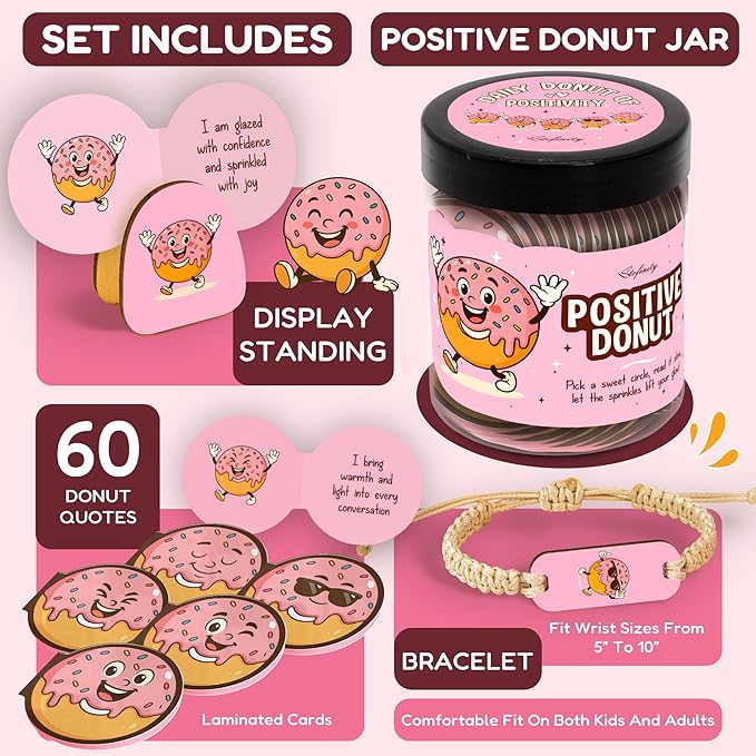 Emotional Support Donut Jar - Funny Affirmation Cards For Teen Girl Gifts Trendy Stuff, Cute Teachers Back To School Gifts, Motivational Cards Mini Christmas Gift For Coworker, Friend