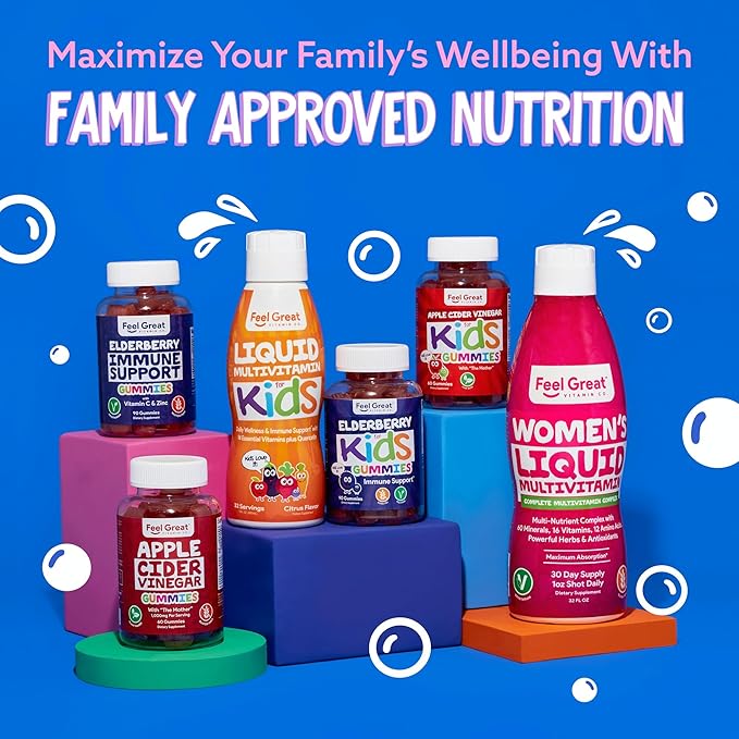 Feel Great Kids Elderberry Gummies with Zinc and Vitamin C | Immune Support Sambucus Elderberry | Berry Flavored Vegan Kids Multivitamins | 60 Day Supply