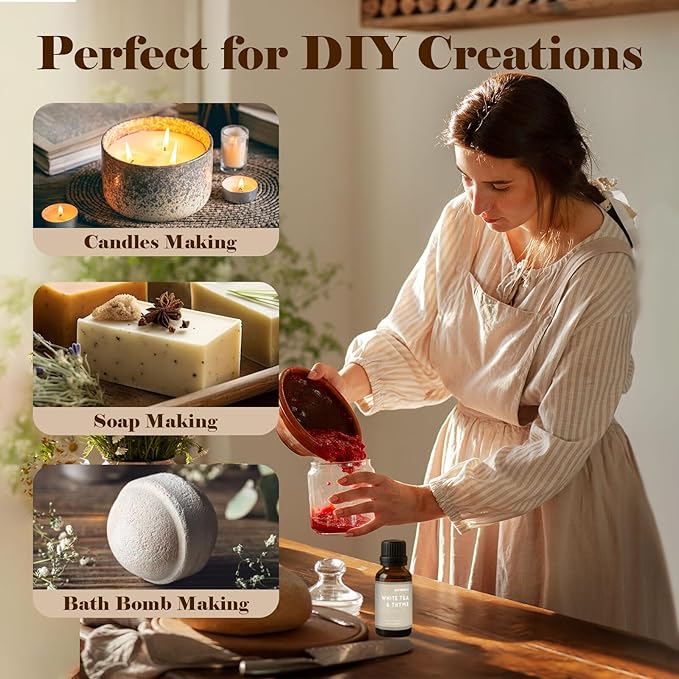 AmaKane White Tea& Thyme Fragrance Oil 30ml, Hotel Essential Oil Inspired by Hilton Hotels, Premium Diffuser Oil for Home, Long-Lasting Aromatherapy Oil, Candle & Soap Making Scents