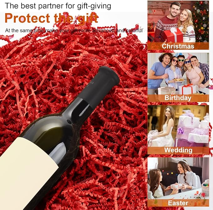 Darfukei Shredded Paper For Gift Baskets, 1/2LB (8 oz) Red Crinkle Paper Filler for Mother's Day Baskets Grass, Crinkle Cut Papers Shred For Birthdays, Weddings,Boxes Bags, Basket Filler ,Anniversaries,Gift Wrapping
