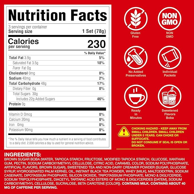 J WAY Instant Boba Bubble Pearl Milk Tea Kit with Authentic Brown Sugar Tapioca Boba, Ready in Under One Minute, Paper Straws Included - 3 Servings