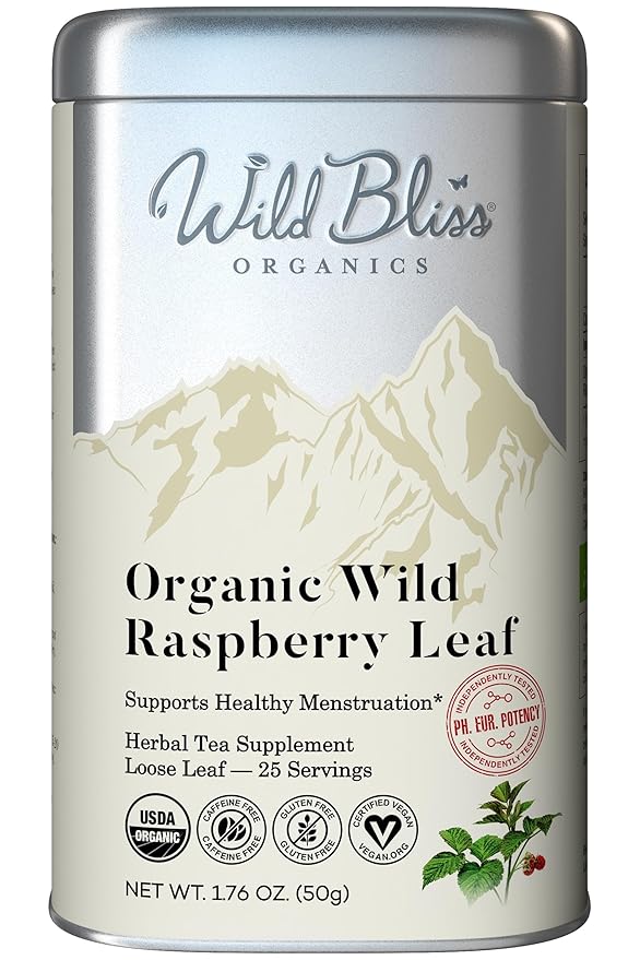 Wild Bliss Organic Red Raspberry Leaf Tea Pregnancy and Menstrual Support - Loose Leaf Herbal Tea - 1.76 Oz - 25 Servings