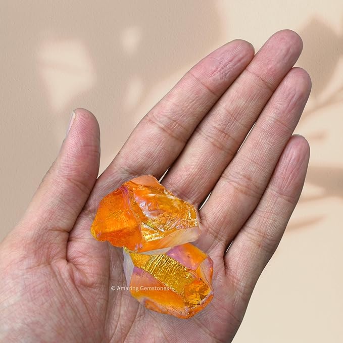 Amazing Gemstone 2 Pieces Tangerine Aura Quartz Raw Crystals and Healing Stones, Natural Rocks for Meditation and DIY Raw Stones and Crystals