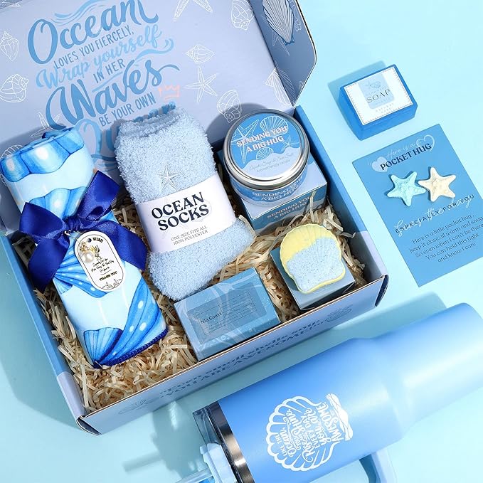 Birthday Gifts for Women Self Care Gifts for Women Spa Gifts Set Get Well Soon Gifts Baskets Care Package Blue Gifts Box Christmas Gifts for Mom Her Bestie Sister Best Friend Wife Girlfriend Coworker