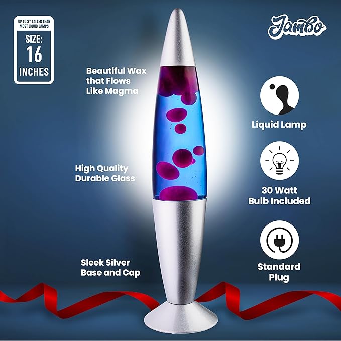 JAMBO 16" Beautiful Liquid Lamp- Blue with Purple Wax, Relaxing Magma Light, Night Light Nightlight, Home Decor Living Room Office Bedroom Lamp for Adults Teens Kids