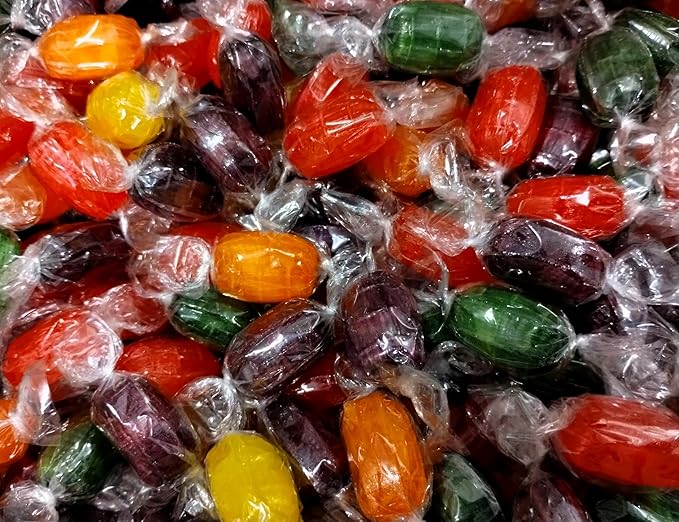 Assorted Fruit Barrels - 4 lbs Bulk Individually Wrapped Orange, Cherry, Apple, Lemon, Grape Fresh Sweet Hard Candy