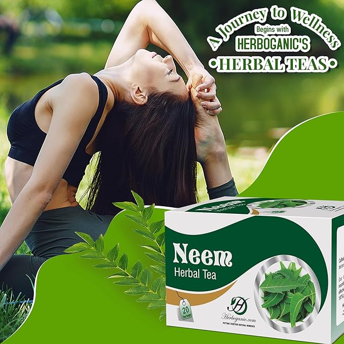 HERBOGANIC Neem Herbal Tea - Digestion Support and Immune Boost | Refreshing and Delicious Blend | Natural Ingredients | 20 Tea Bags