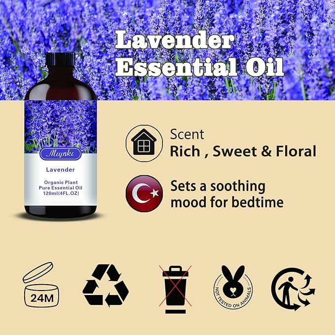 Lavender Essential Oil-Lavender Fragrance Oil 4.33oz (130ml)-100% Pure Natural Scent for Diffusers, Candles, Soap Making & Aromatherapy-Relaxing Home & Gift Essential Oil for Bath, Massage