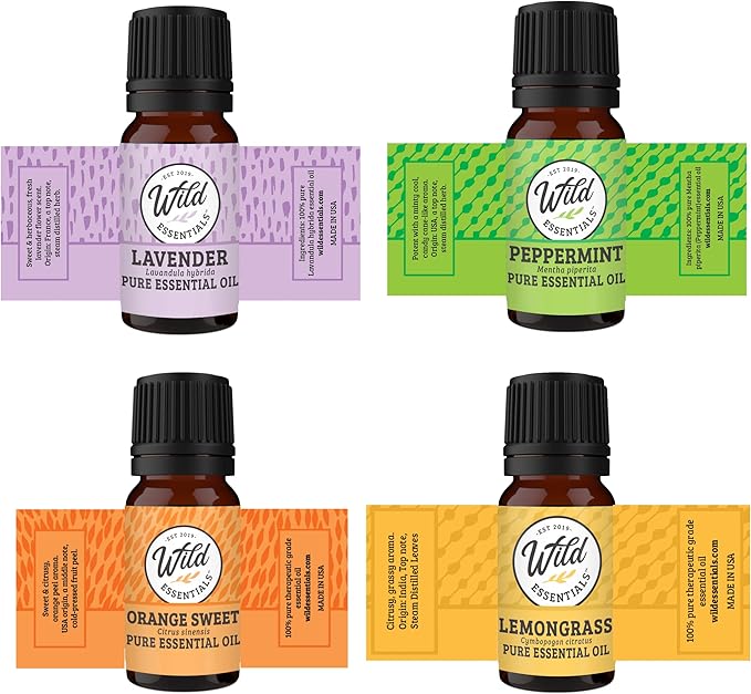 Wild Essentials Wisdom Eye Necklace Essential Oil Diffuser Kit with Lavender, Lemongrass, Peppermint, Orange Oils, 12 Refill Pads, Calming Aromatherapy Gift Set, Customizable Color Changing, Perfume