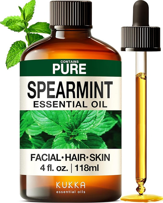 KUKKA Spearmint Essential Oils - 4 Fl Oz - for Hair, Skin, Diffuser, Aromatherapy & DIY Soap Making Scent