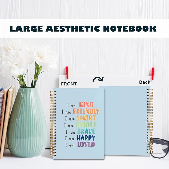 BearCake Notebook Journal, Blue Floral Notebook for Women,Journal for Women, Aesthetic Office Supplies Hardcover Spiral Notebook 5.5x8.3 634