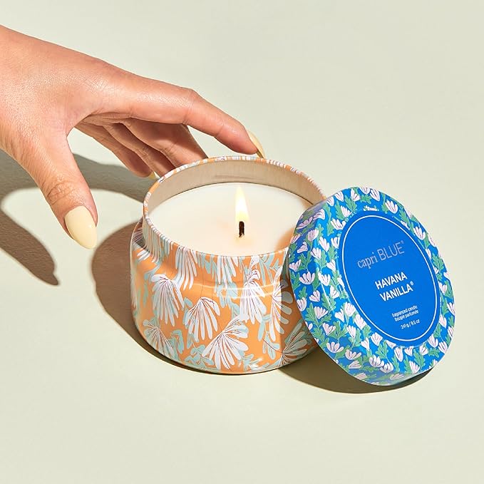 Capri Blue Scented Candles for Women & Men - Pattern Play Travel Tin Small Candles - Soy Wax Blend - Luxury Home Decor with Notes of Vanilla, Tobacco, Bergamot & Sandalwood (Havana Vanilla, 8.5 oz)