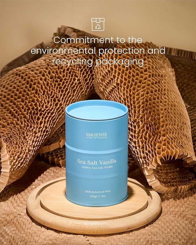 M&SENSE Sea Salt Vanilla Beach Scented Candles, Coastal Soy Candle, Summer Candle for Stress Relief Meditation Relaxing, Housewarming Gifts for Women Men, 11.3oz 70 Hour Long Burning