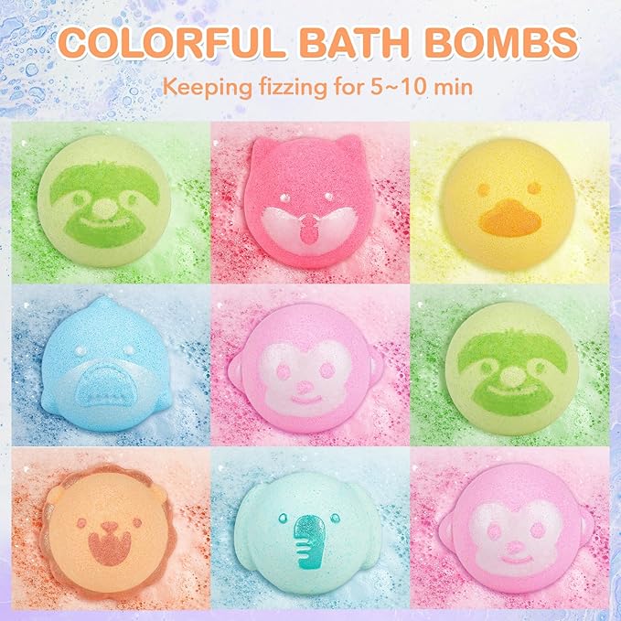 SHUCHING 14 Pcs Animal Bath Bombs with Surprise Inside, Natural and Organic Bubble Bath Fizzy Balls, Birthday Christmas Halloween Gifts Set