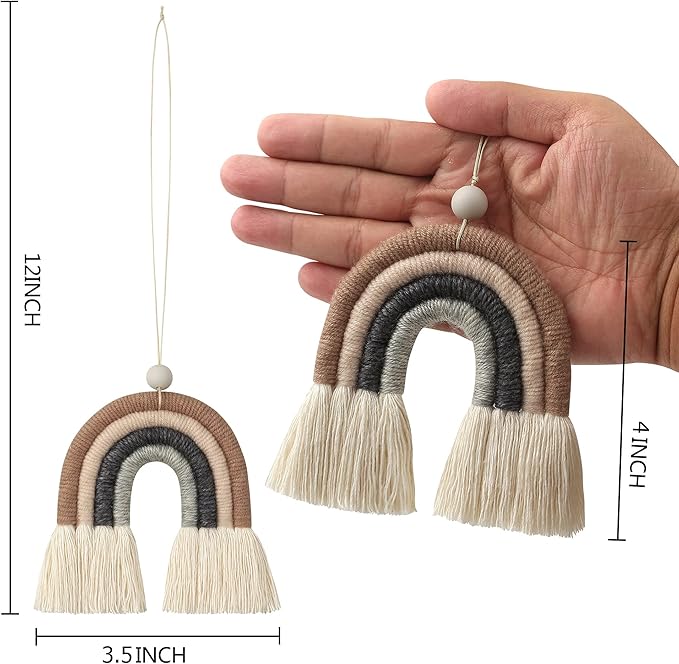 BOHO GARDEN Macrame Rainbow Charm - Essential Oil Diffuser for Cars, Baby Nursery, Children’s Bedroom & Home Decor - Colorful Decorative Hanging Air Freshener & Accessories - 3.5x4 - Espresso