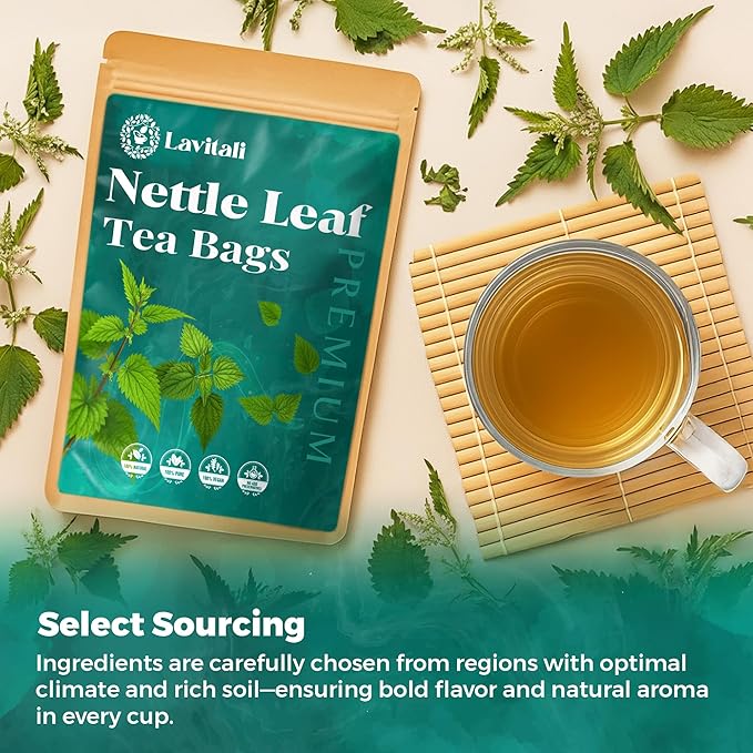 Lavitali, Nettle Leaves Tea Bags | 60 bags, 100% Pure Herbal Tea | Caffeine-Free, Mineral-Rich, Eco-Friendly Filter Bags | Daily Natural Botanical, Hot or Iced Herbal Infusion