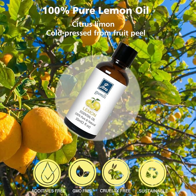Lemon Essential Oil 1 Oz – 100% Pure Natural Lemon Oil for Cleaning, Diffuser, Skin, Massage & DIY, Fresh Citrus Scent