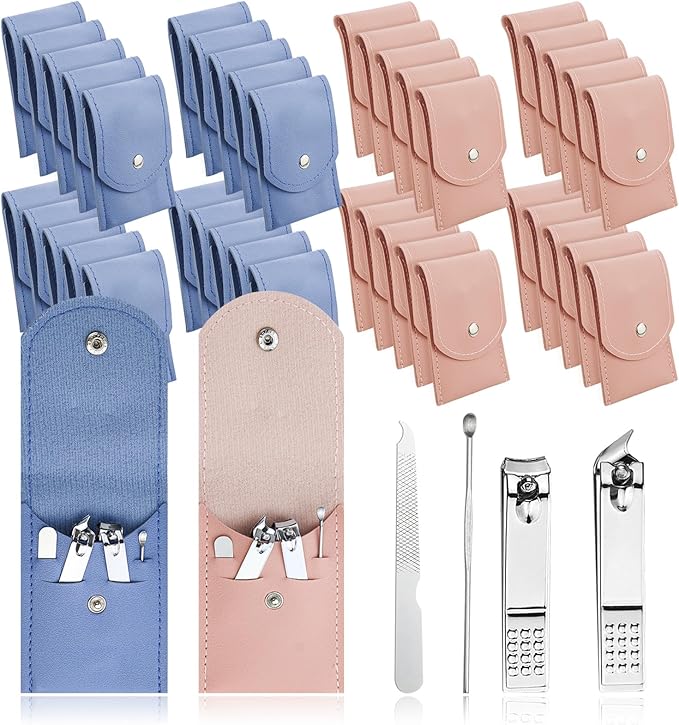 10 Sets Finger Nail Clipper Set Bulk,4 in 1 Adult Stainless Steel Travel Manicure Kit with Case Individually Wrapped Nail Clippers Bulk for Homeless,Hotel,Charity(2 Colors)
