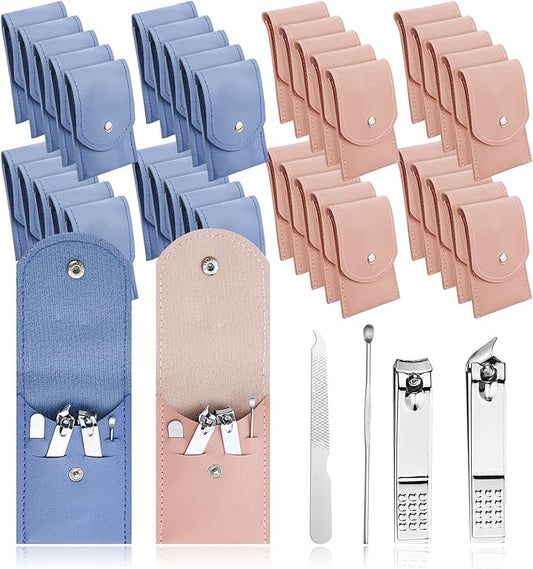10 Sets Finger Nail Clipper Set Bulk,4 in 1 Adult Stainless Steel Travel Manicure Kit with Case Individually Wrapped Nail Clippers Bulk for Homeless,Hotel,Charity(2 Colors)