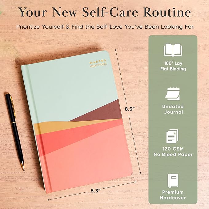 Gratitude Journal For Women & Men - Mental Health, Self Love & Self Care Journal - Morning - 5.8" x 8.3" - Mantra Planner