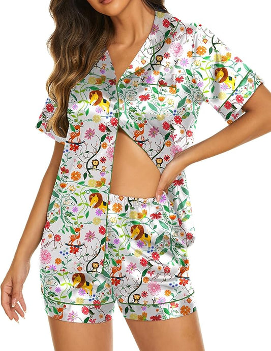 Ekouaer Silk Pajamas for Women Short Sleeve Sleepwear Soft Button Down Loungewear 2 Piece Satin Pjs Shorts Set S-XXL