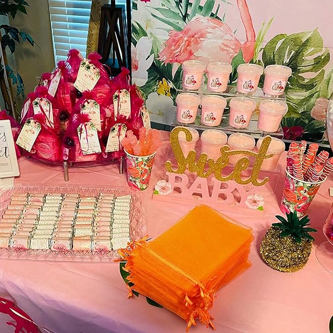 ANZNKU 50 Pack Organza Bags 5 x 7 Inch, Orange Sheer Favor Bags Drawstring for Jewelry, Small Mesh Gift Bags for Wedding & Halloween Candy Party Favors