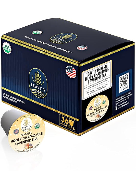 Organic Chamomile and Lavender Tea Pods for Keurig - Decaf Herbal Tea for Keurig K Cups - Honey Chamomile Lavender by Teavity (36 Tea Pods)