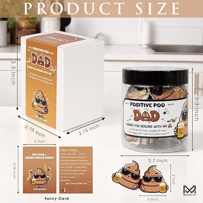 Emotional Support Jar, 60 Positive Cards in Jar, Affirmation Gifts for Women, Birthday Gifts for Girls, Teens (Positive Poo Dad)