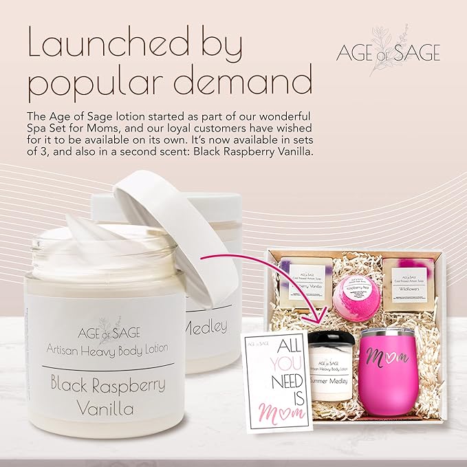 Body Lotion with Shea Butter - Gifts for Her, Body Moisturizers Infused with Coconut & Sunflower Oils, Birthday Gifts for Women Raspberry Vanilla Scent, 8 oz Jars - 3 Pack