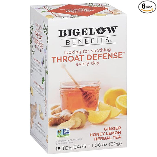 Bigelow Benefits Throat Defense (Ginger Honey Lemon Herbal), 18 Count (Pack of 6), 108 Total Tea Bags