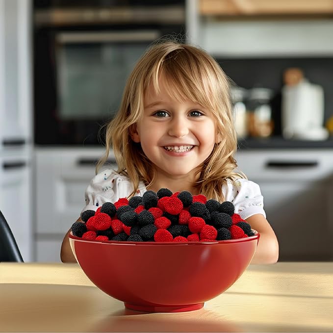 Berries Gummy Candy | 1-Pound Bag | Crunchy Raspberry and Blackberry Chews | Black & Red Halloween Candy for Parties, Buffets, and Treat Bags | Fun Crunchy Gummies