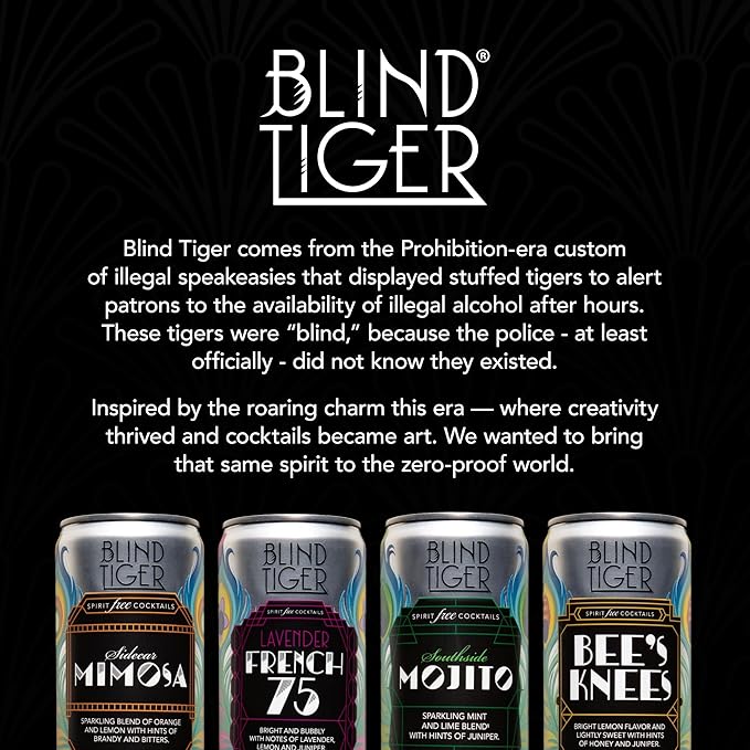 Blind Tiger Non-Alcoholic Sparkling Mocktails Variety Pack | Crafted with Natural Ingredients | Mixers, Cocktails, Mocktails | 8.4 fl oz Cans | (8-Pack, Variety Pack)