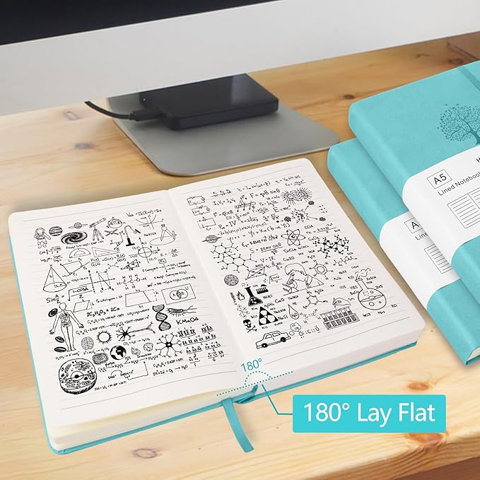 Journals for Writing, A5 Leather Ruled Notebook with 400 Pages, 100 Gms College Ruled Journal with Thick Paper, Hardcover with Inner Pocket & Pen Holder, Lake Green