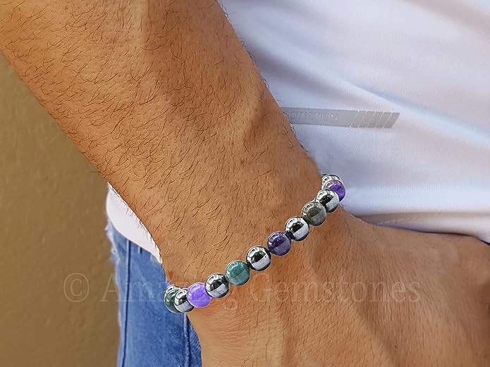 Natural Healing Crystal Bracelet for Women - Mens Bracelet Energy Balancing Gemstones Set - Adjustable Stone Bead Bracelet for Men and Women - Chakra Crystal Therapy Accessory, Meditation